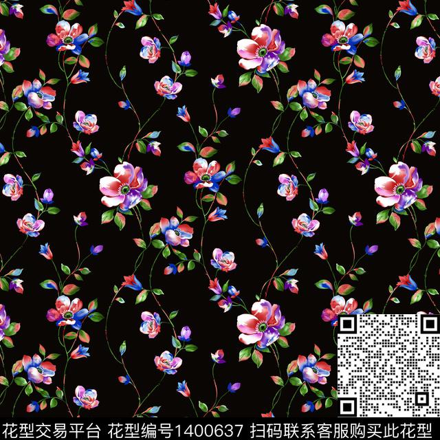 A-0003-1.jpg - 1400637 - 数码花型 花卉 春夏花型 - 数码印花花型 － 女装花型设计 － 瓦栏
