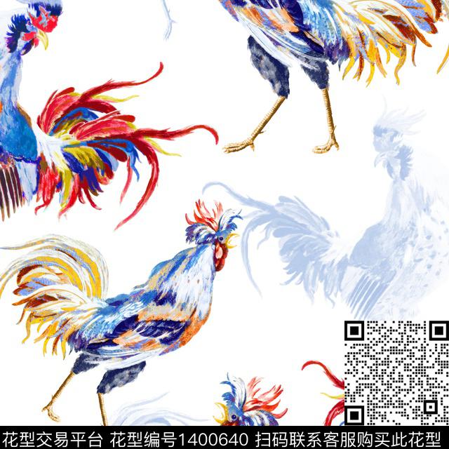 13.jpg - 1400640 - 动物花卉 中国 公鸡 - 数码印花花型 － 女装花型设计 － 瓦栏