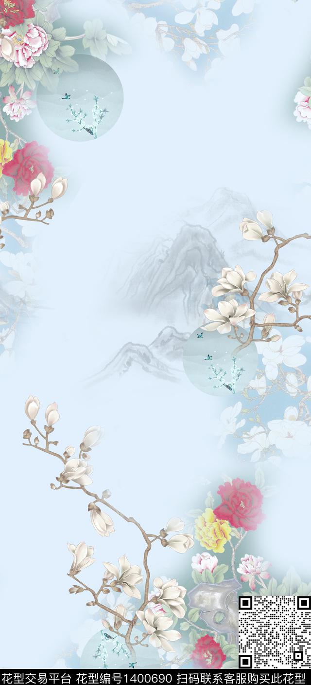 qx2115.jpg - 1400690 - 数码花型 花卉 旗袍 - 数码印花花型 － 女装花型设计 － 瓦栏