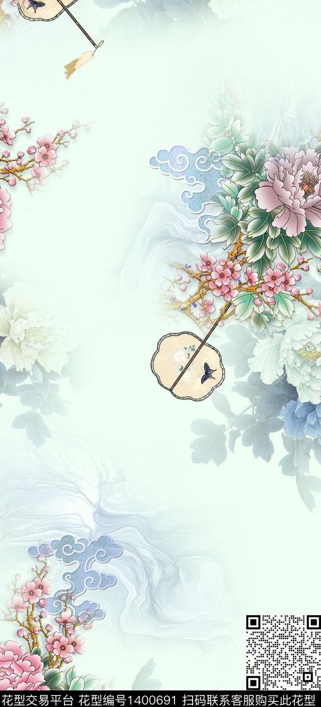 qx2116.jpg - 1400691 - 数码花型 花卉 旗袍 - 数码印花花型 － 女装花型设计 － 瓦栏