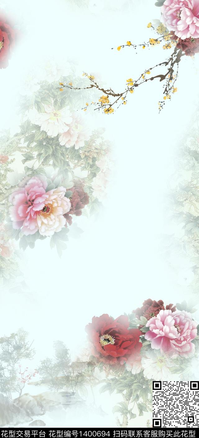 qx2117.jpg - 1400694 - 数码花型 花卉 旗袍 - 数码印花花型 － 女装花型设计 － 瓦栏