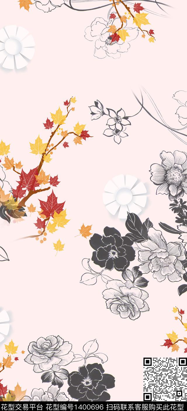 qx2119.jpg - 1400696 - 数码花型 花卉 旗袍 - 数码印花花型 － 女装花型设计 － 瓦栏