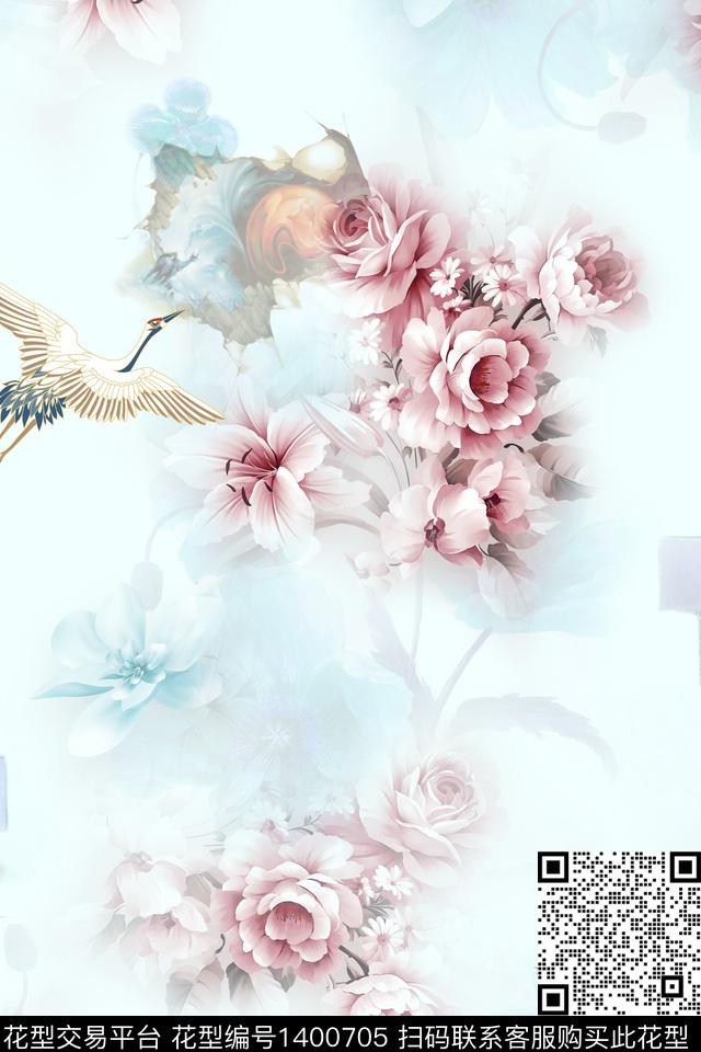 qx2127.jpg - 1400705 - 数码花型 花卉 旗袍 - 数码印花花型 － 女装花型设计 － 瓦栏