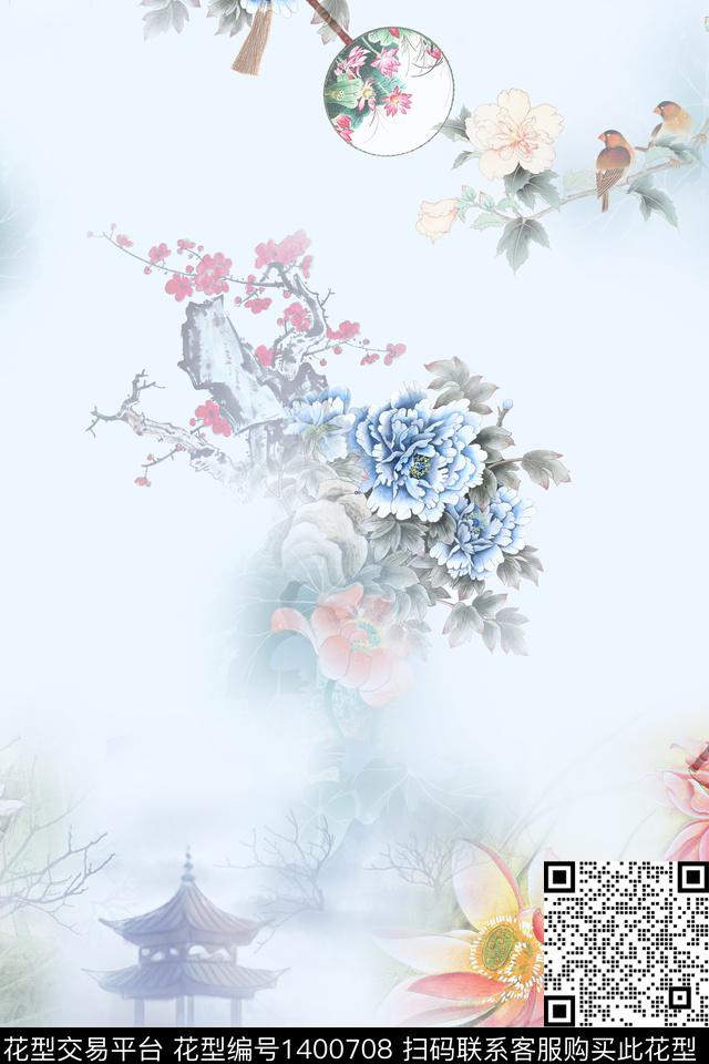 qx2130.jpg - 1400708 - 数码花型 花卉 旗袍 - 数码印花花型 － 女装花型设计 － 瓦栏