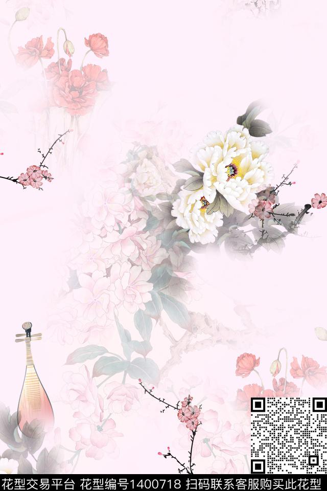 qx2139.jpg - 1400718 - 数码花型 花卉 旗袍 - 数码印花花型 － 女装花型设计 － 瓦栏