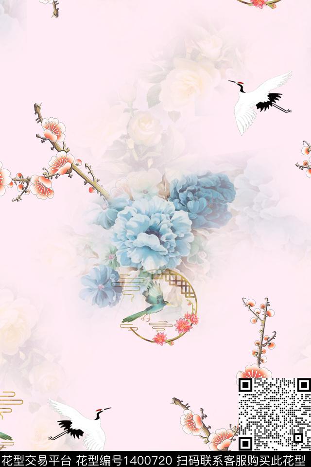 qx2141.jpg - 1400720 - 数码花型 花卉 旗袍 - 数码印花花型 － 女装花型设计 － 瓦栏