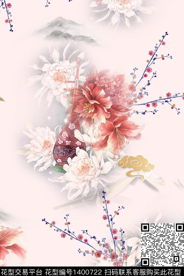 qx2142.jpg - 1400722 - 数码花型 花卉 旗袍 - 数码印花花型 － 女装花型设计 － 瓦栏