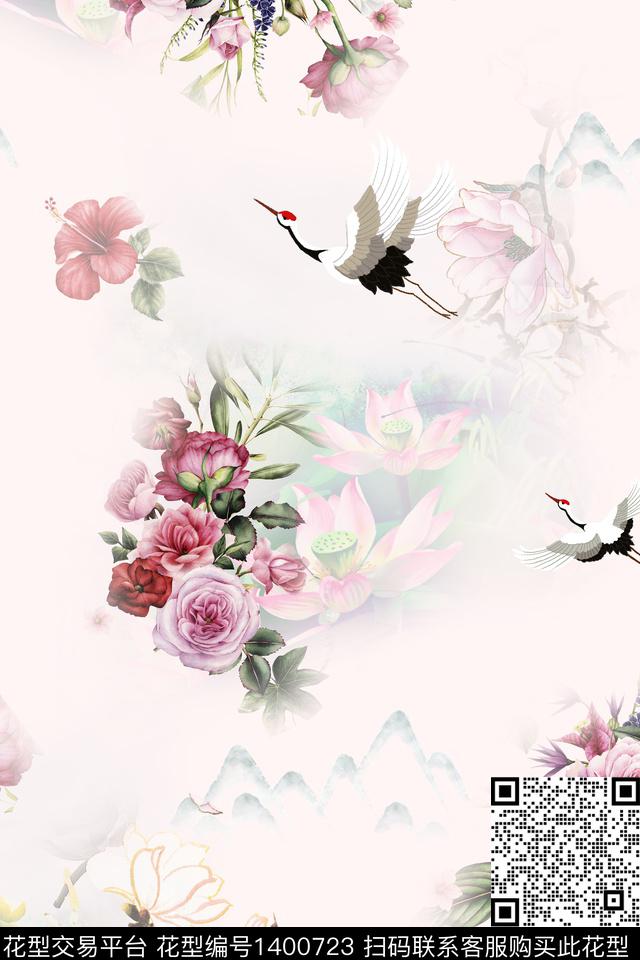qx2143.jpg - 1400723 - 数码花型 花卉 旗袍 - 数码印花花型 － 女装花型设计 － 瓦栏