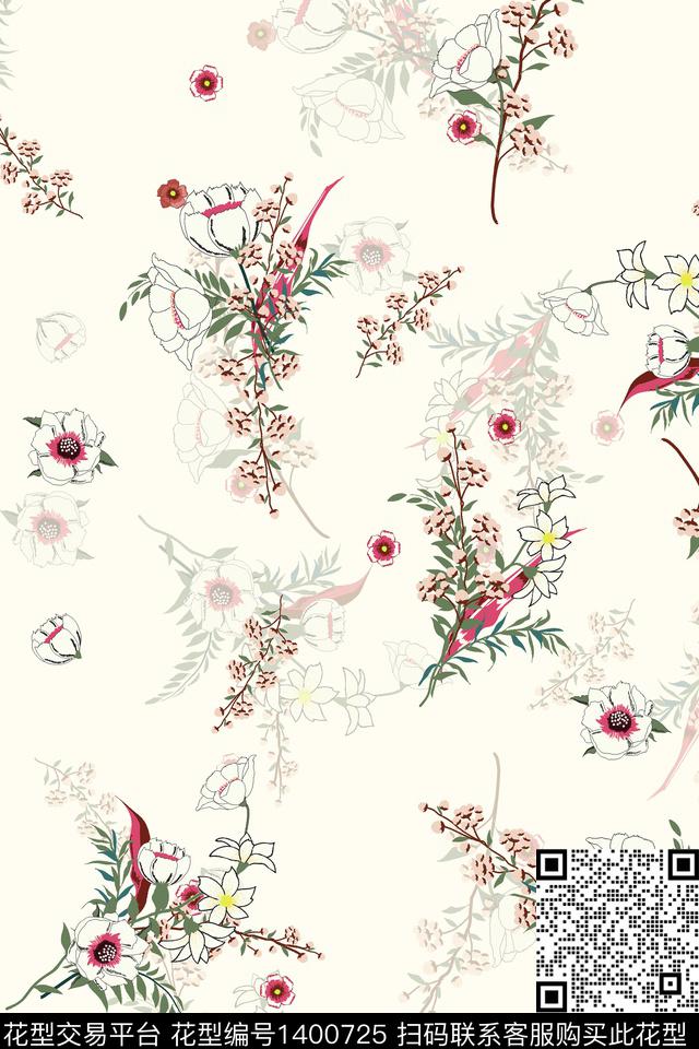 qx2145.jpg - 1400725 - 数码花型 花卉 旗袍 - 数码印花花型 － 女装花型设计 － 瓦栏