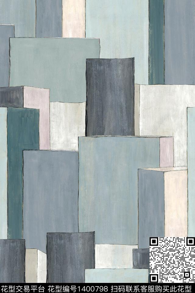 几何大牌风抽象数码印花花型下载（图片编号: 1400798） - 瓦栏（Walan）