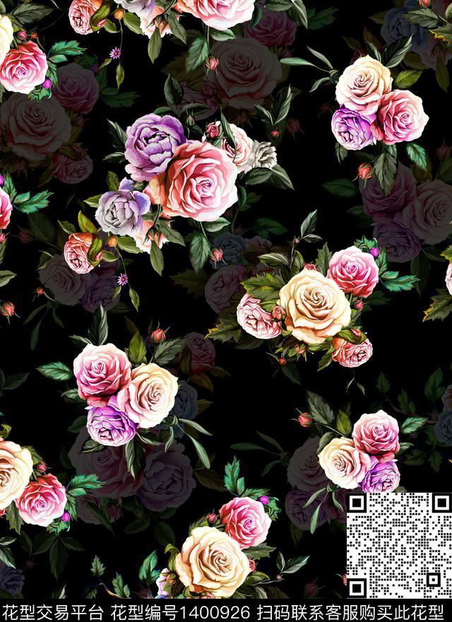 xZ1537.jpg - 1400926 - 时尚 花卉 香云纱 - 数码印花花型 － 女装花型设计 － 瓦栏