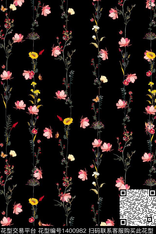 WC00254.jpg - 1400982 - 黑底花卉 雪纺 大牌风 - 数码印花花型 － 女装花型设计 － 瓦栏