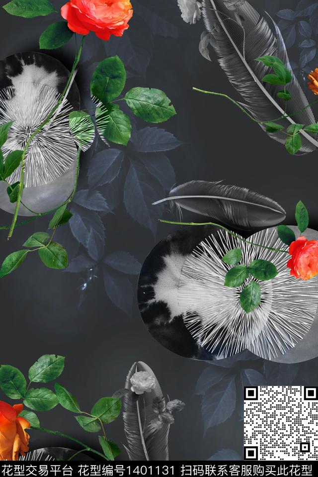 w1.jpg - 1401131 - COACH 撞色 羽毛 - 数码印花花型 － 女装花型设计 － 瓦栏