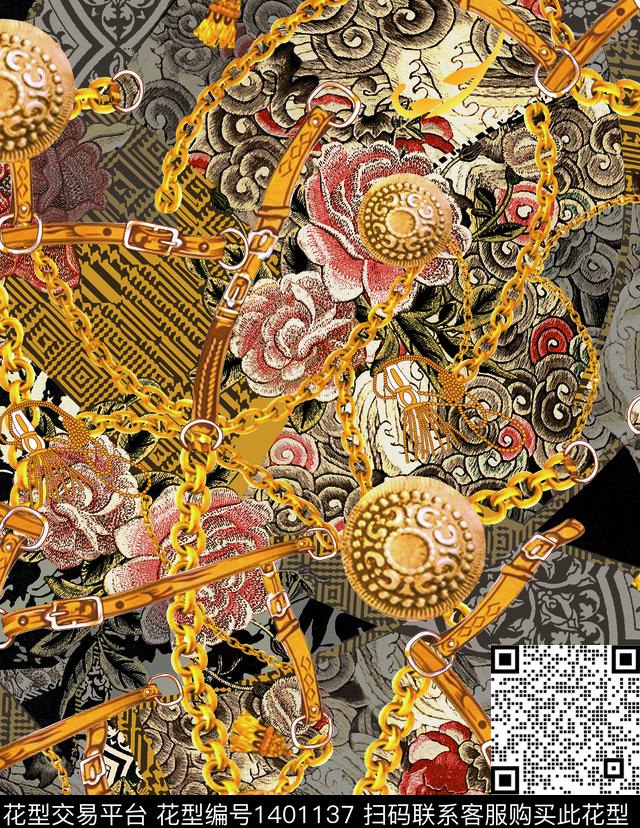 时尚简约链条传统印花花型下载（图片编号: 1401137） - 瓦栏（Walan）