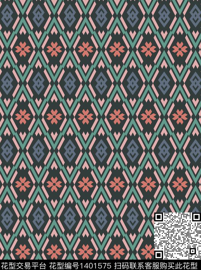 几何几何花卉欧美数码印花花型下载（图片编号: 1401575） - 瓦栏（Walan）