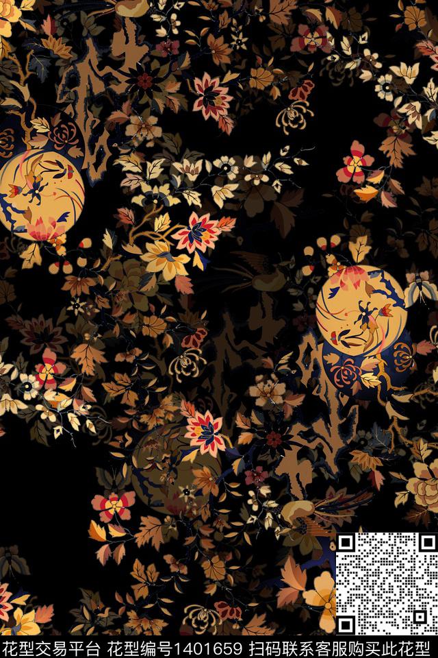 P253.jpg - 1401659 - 民族风 花卉 香云纱 - 数码印花花型 － 女装花型设计 － 瓦栏