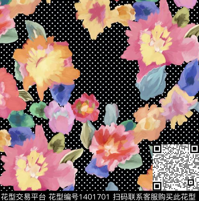 2021-8.jpg - 1401701 - 黑底花卉 抽象 创意 - 数码印花花型 － 女装花型设计 － 瓦栏