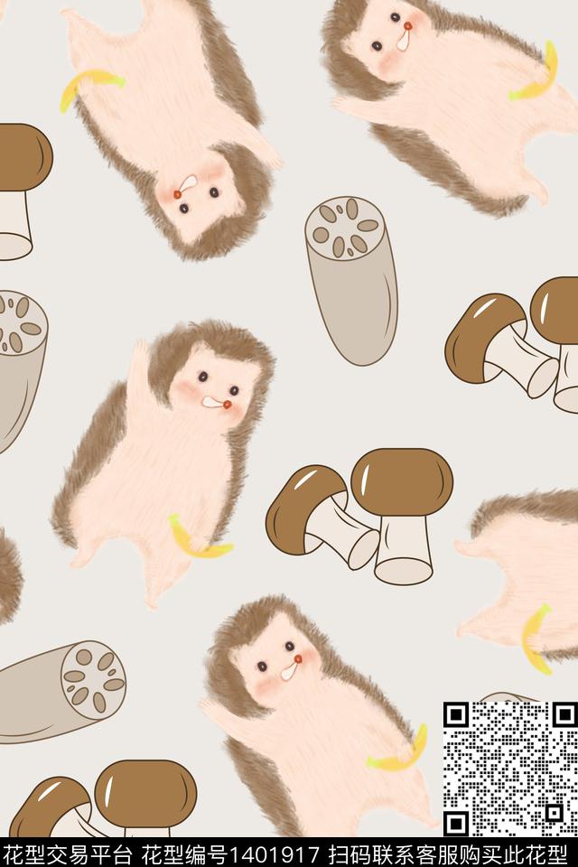 蘑菇可爱手绘数码印花花型下载（图片编号: 1401917） - 瓦栏（Walan）