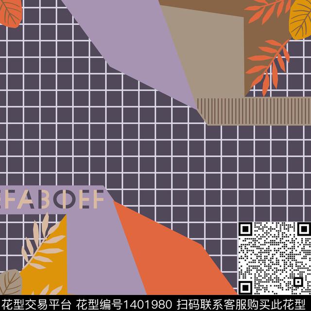 ym547-11.jpg - 1401980 - 几何 趋势花型 方巾 - 数码印花花型 － 方巾花型设计 － 瓦栏