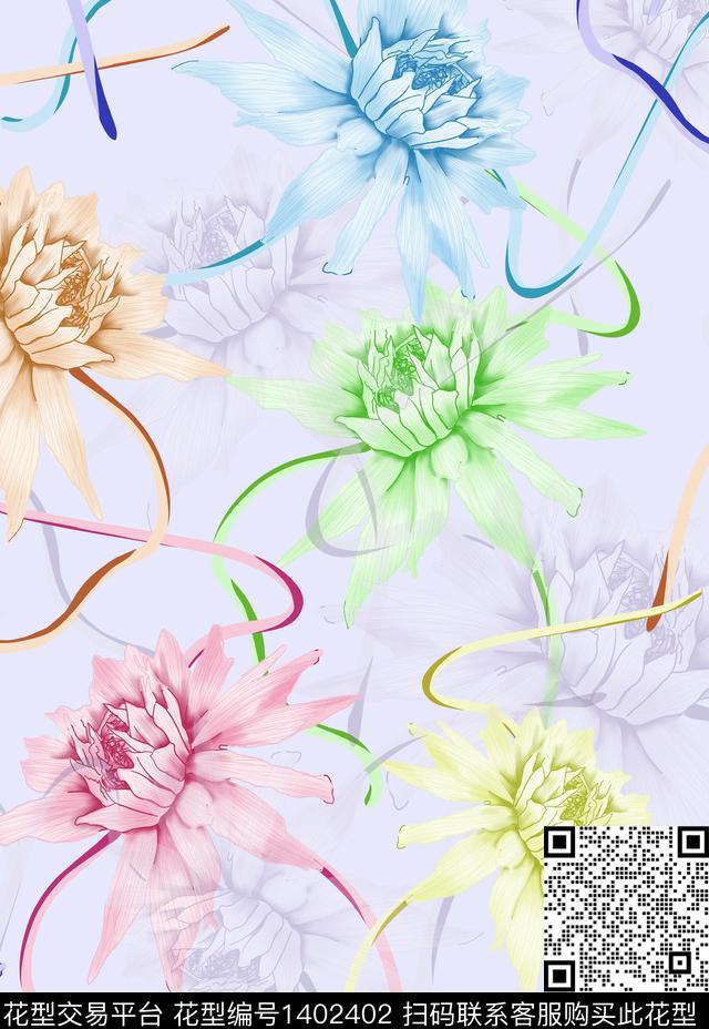 红花.jpg - 1402402 - 花卉 满版散花 古典花纹 - 数码印花花型 － 床品花型设计 － 瓦栏