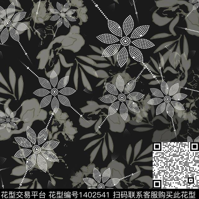 大牌风小碎花手绘线条笔触数码印花花型下载（图片编号: 1402541） - 瓦栏（Walan）