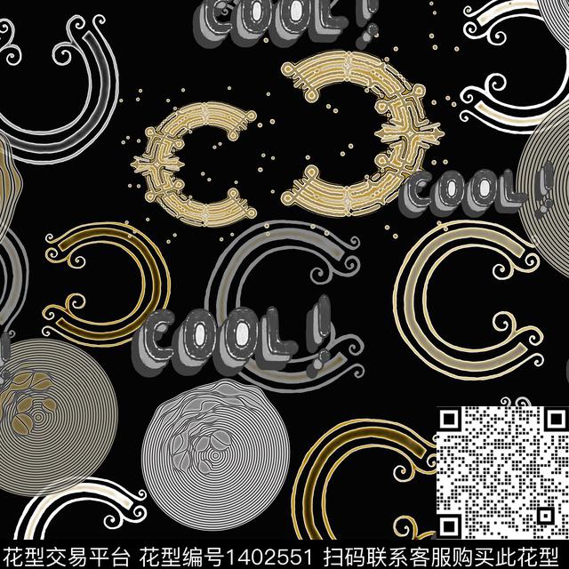 字母大牌风手绘线条笔触数码印花花型下载（图片编号: 1402551） - 瓦栏（Walan）