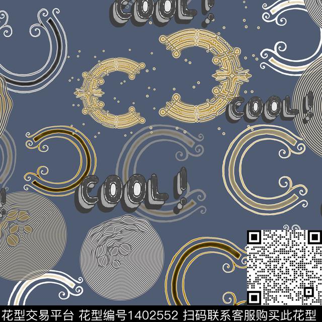 字母大牌风手绘线条笔触数码印花花型下载（图片编号: 1402552） - 瓦栏（Walan）