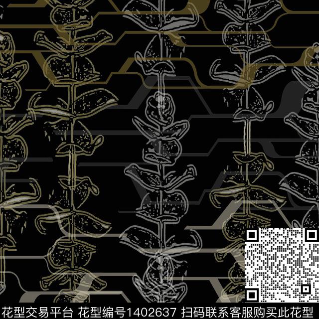 花卉大牌风手绘线条笔触传统印花花型下载（图片编号: 1402637） - 瓦栏（Walan）