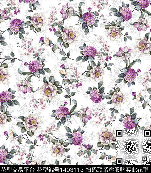 A-0020-3-white.jpg - 1403113 - 绿植树叶 数码花型 花卉 - 数码印花花型 － 女装花型设计 － 瓦栏