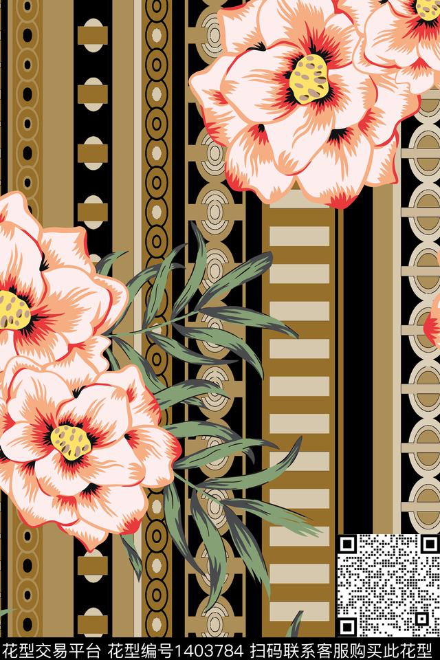 WC00307.jpg - 1403784 - 几何花卉 绿植树叶 花卉 - 数码印花花型 － 女装花型设计 － 瓦栏
