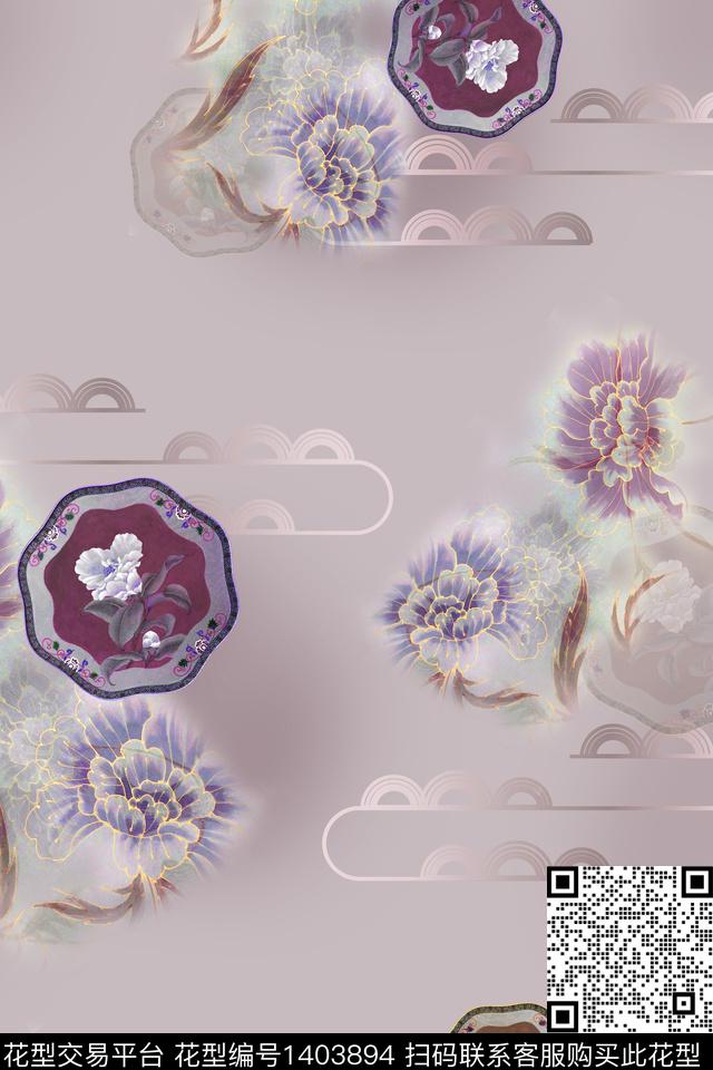 旗袍香云纱中国风数码印花花型下载（图片编号: 1403894） - 瓦栏（Walan）