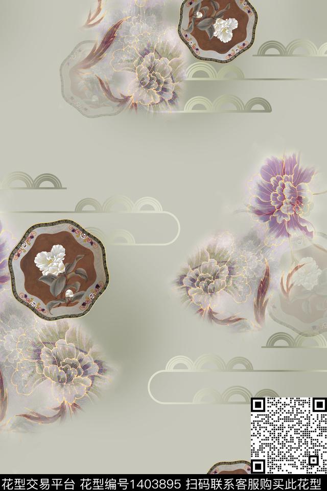 旗袍香云纱中国风数码印花花型下载（图片编号: 1403895） - 瓦栏（Walan）
