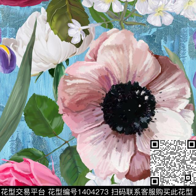 FT245.jpg - 1404273 - 水彩 花卉 手绘 - 数码印花花型 － 女装花型设计 － 瓦栏