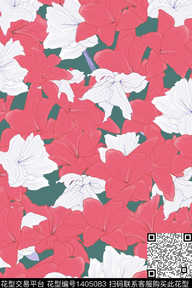 百合 红.jpg - 1405083 - 花卉 百合 植物 - 数码印花花型 － 床品花型设计 － 瓦栏