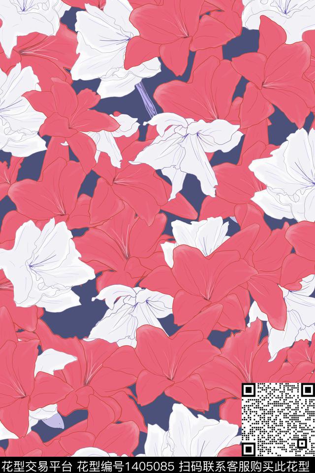 百合 红.jpg - 1405085 - 花卉 百合 植物 - 数码印花花型 － 床品花型设计 － 瓦栏
