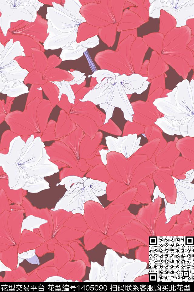 百合 红.jpg - 1405090 - 花卉 百合 植物 - 数码印花花型 － 床品花型设计 － 瓦栏