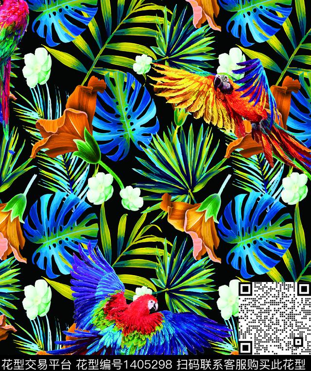 YMZ-0004.jpg - 1405298 - 花鸟 水果 鹦鹉 - 数码印花花型 － 女装花型设计 － 瓦栏
