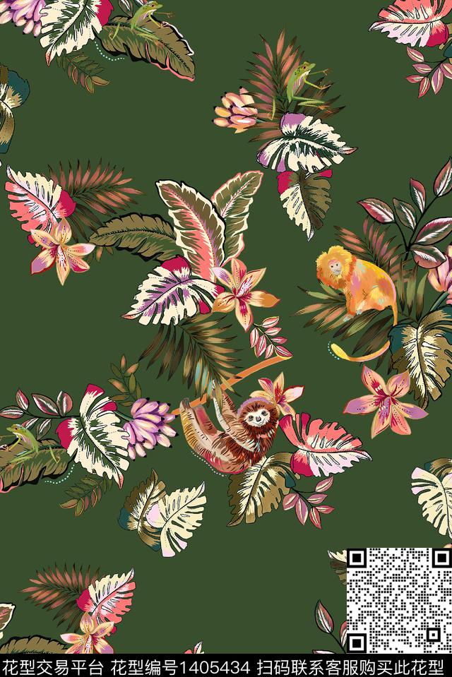 绿植树叶花卉大牌风数码印花花型下载（图片编号: 1405434） - 瓦栏（Walan）
