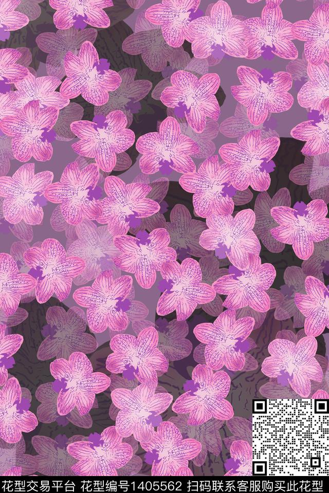 小碎花 ‘紫.jpg - 1405562 - 绿植树叶 花卉 小碎花 - 数码印花花型 － 女装花型设计 － 瓦栏