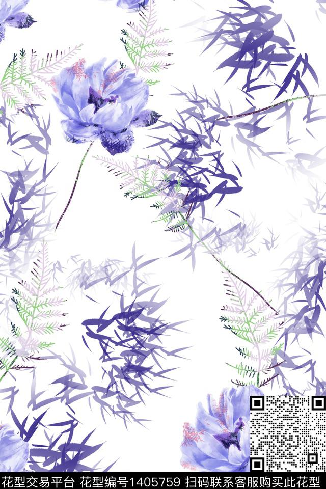 xsh mg.jpg - 1405759 - 绿植树叶 花卉 小碎花 - 数码印花花型 － 女装花型设计 － 瓦栏