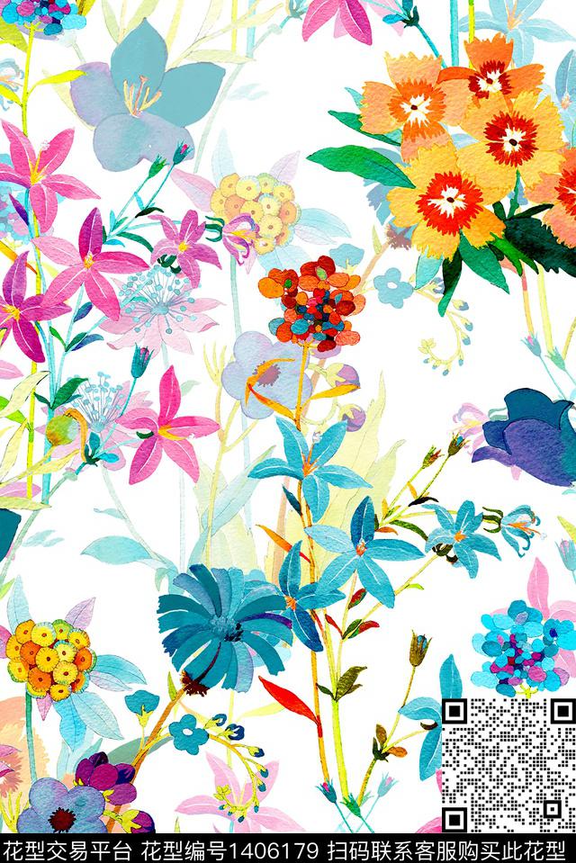 花卉大牌风小碎花数码印花花型下载（图片编号: 1406179） - 瓦栏（Walan）