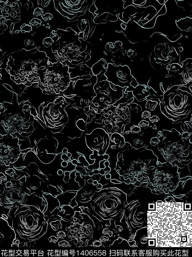 #im64628-124.jpg - 1406558 - 水彩 抽象 线条花卉 - 数码印花花型 － 女装花型设计 － 瓦栏