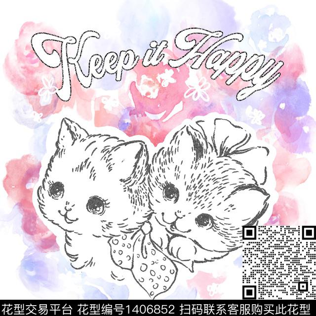 字母卡通动物水彩花卉数码印花花型下载（图片编号: 1406852） - 瓦栏（Walan）