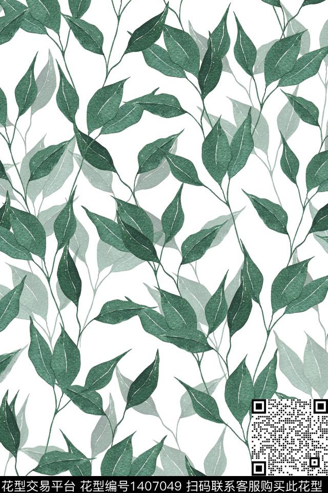 绿植树叶女装花卉数码印花花型下载（图片编号: 1407049） - 瓦栏（Walan）
