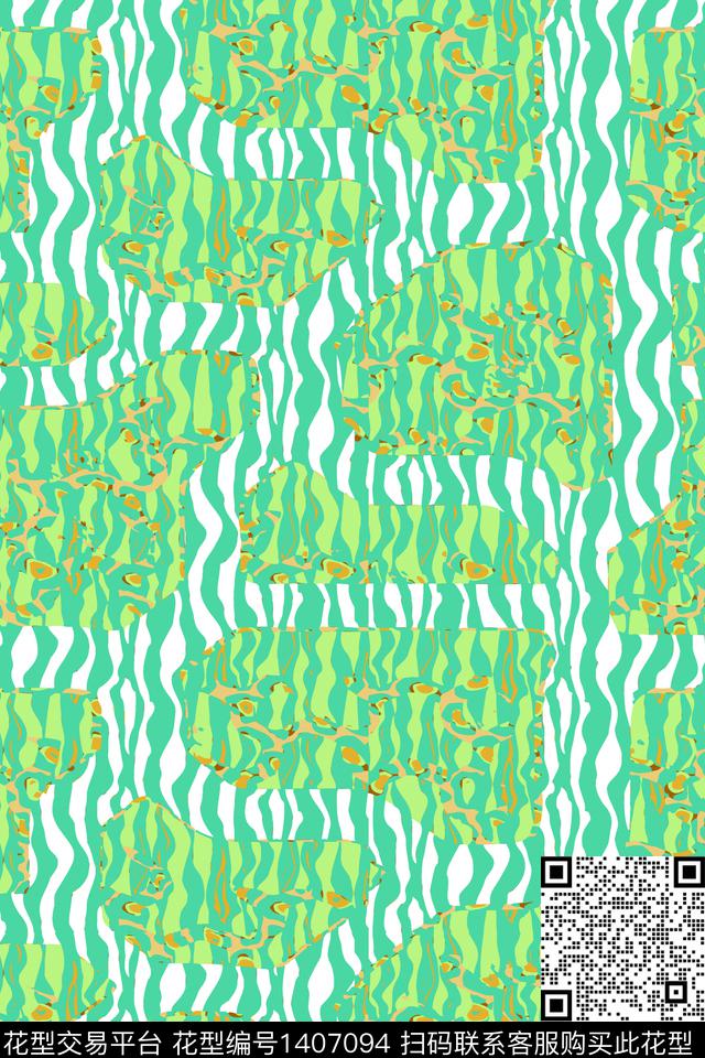 青春有你.jpg - 1407094 - 绿色 动物纹 迷彩 - 传统印花花型 － 男装花型设计 － 瓦栏