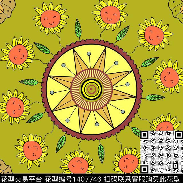 方巾.jpg - 1407746 - 时尚 民族风 卡通 - 数码印花花型 － 方巾花型设计 － 瓦栏