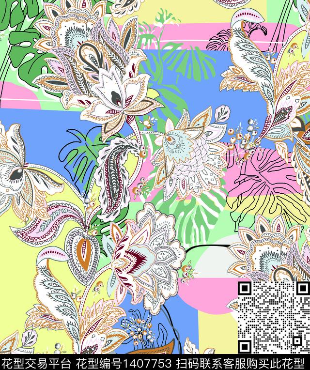 161.jpg - 1407753 - 彩底花卉 潮牌 热带花型 - 数码印花花型 － 女装花型设计 － 瓦栏