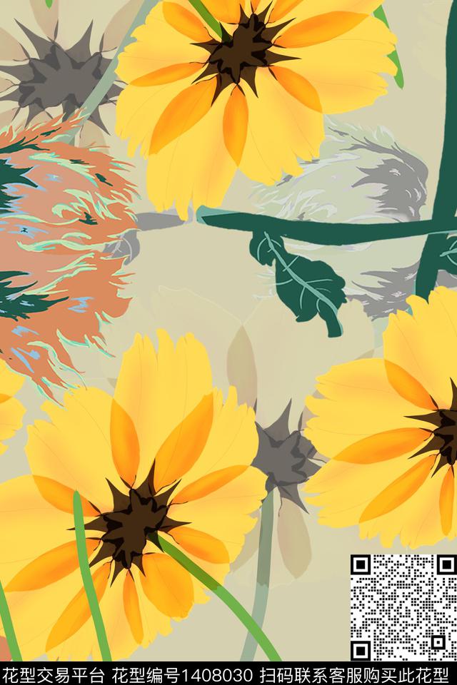 husnghua.jpg - 1408030 - 花卉 花瓣 春夏花型 - 数码印花花型 － 床品花型设计 － 瓦栏