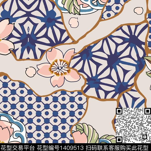 线条几何简约传统印花花型下载（图片编号: 1409513） - 瓦栏（Walan）