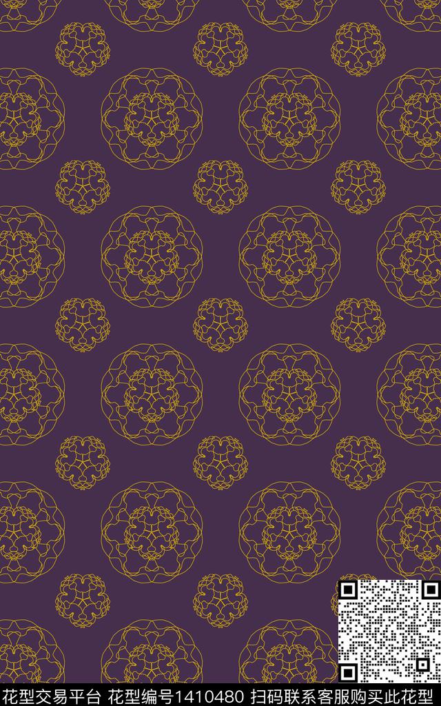 沙发紫jpg.jpg - 1410480 - 几何 窗帘 大牌风 - 传统印花花型 － 沙发布花型设计 － 瓦栏